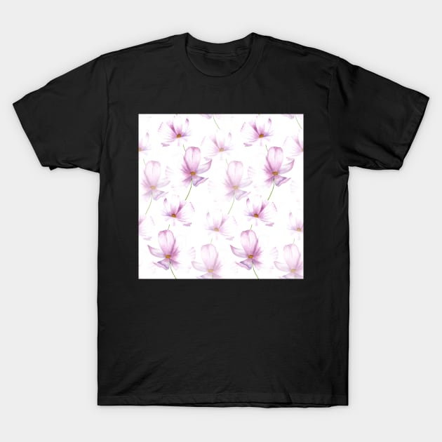 Romantic spring Cosmos flowers watercolor print T-Shirt by likapix